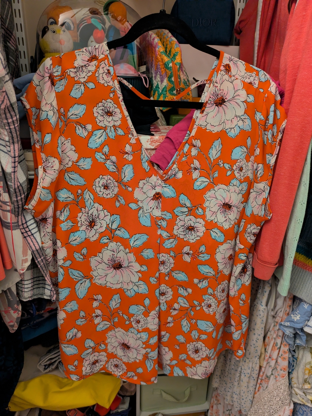 Halogen Orange Floral V-Neck Blouse